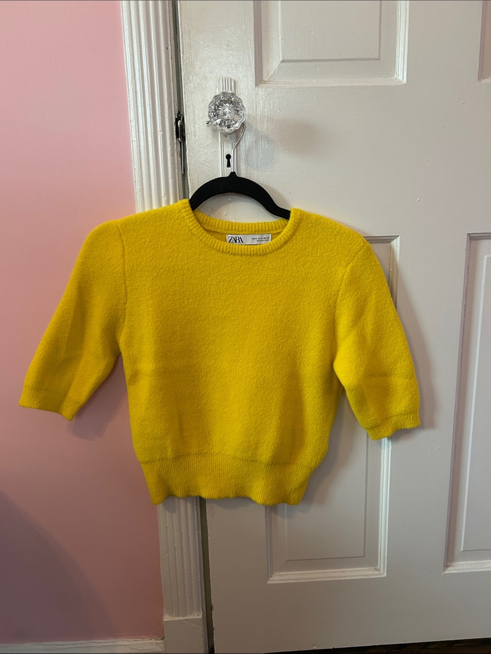 Zara Yellow Short-Sleeve Crewneck Sweater